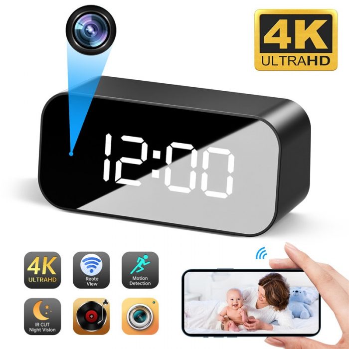 Mini 4K HD WiFi Clock Camera Home Security Surveillance Cam Night Vision Motion Detect 166degree Micro - Hidden Camera